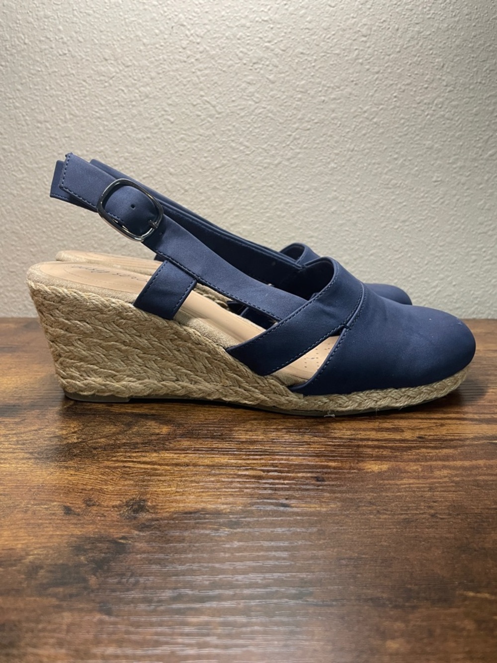 Easy Street Stargaze Size 9W Blue Espadrille Slingback Wedge Sandals - Picture 5 of 8